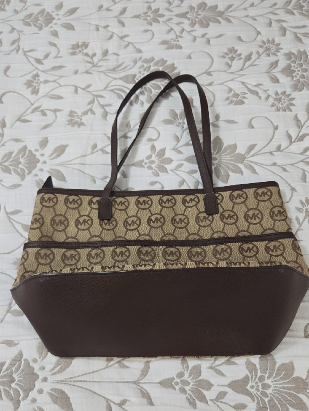 Michael Kors Brown and Beige MK Monogram Tote - Picture 2 of 13